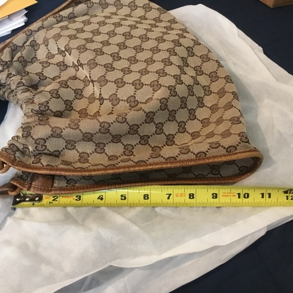 Vintage Authentic GG Pattern Leather Trim Large Gucci Tote Bag - Picture 13 of 15